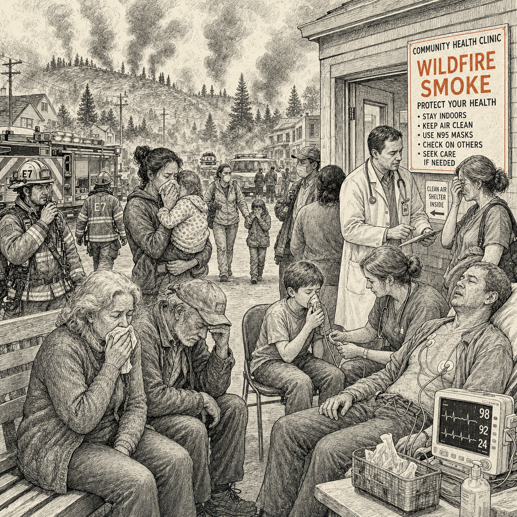 Illustration accompanying article: Wildfire smoke affects nearly every human body system, studies find