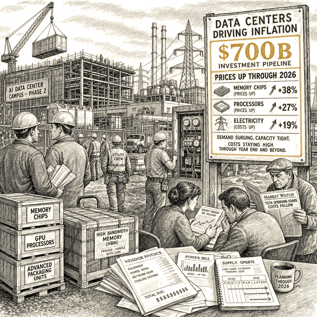 Illustration accompanying article: AI buildout expected to keep inflation elevated through year-end