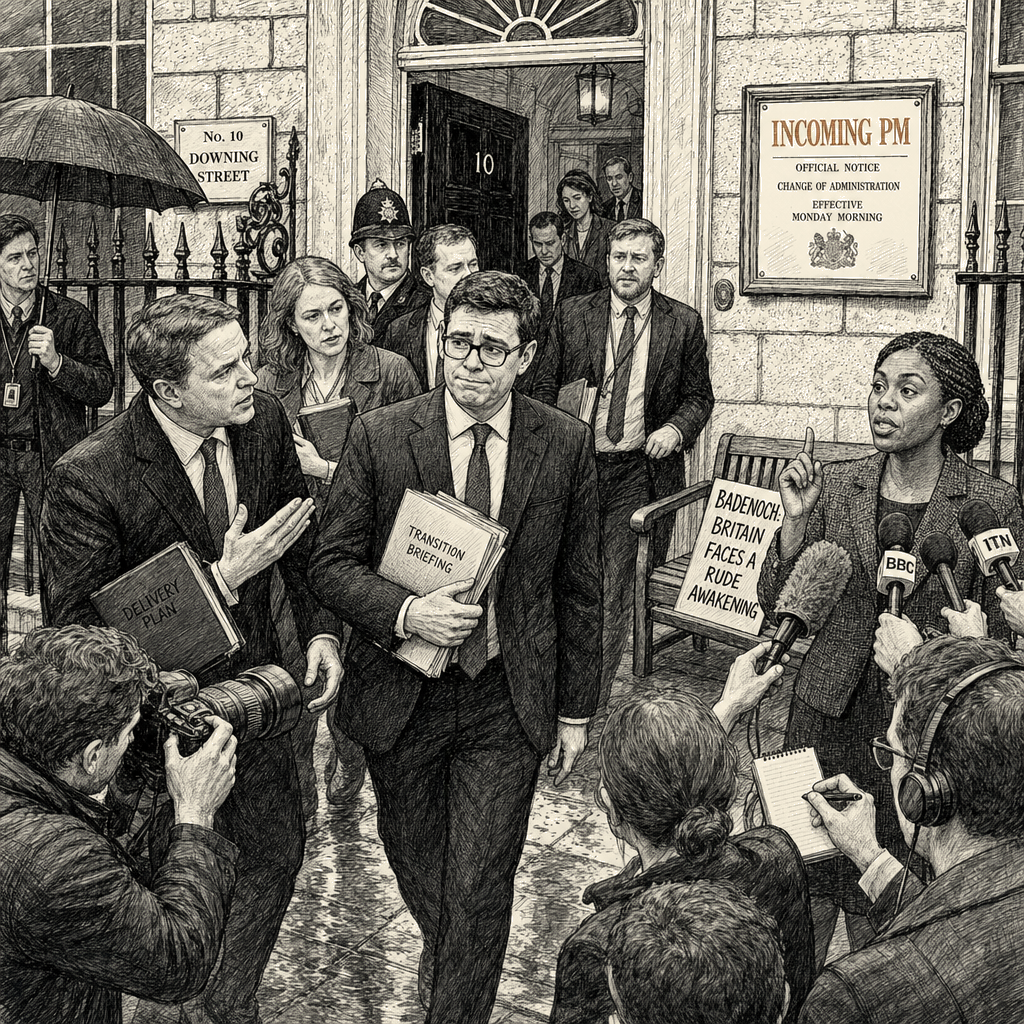 Illustration accompanying article: Badenoch Warns Incoming UK PM Faces 'Rude Awakening' in Office