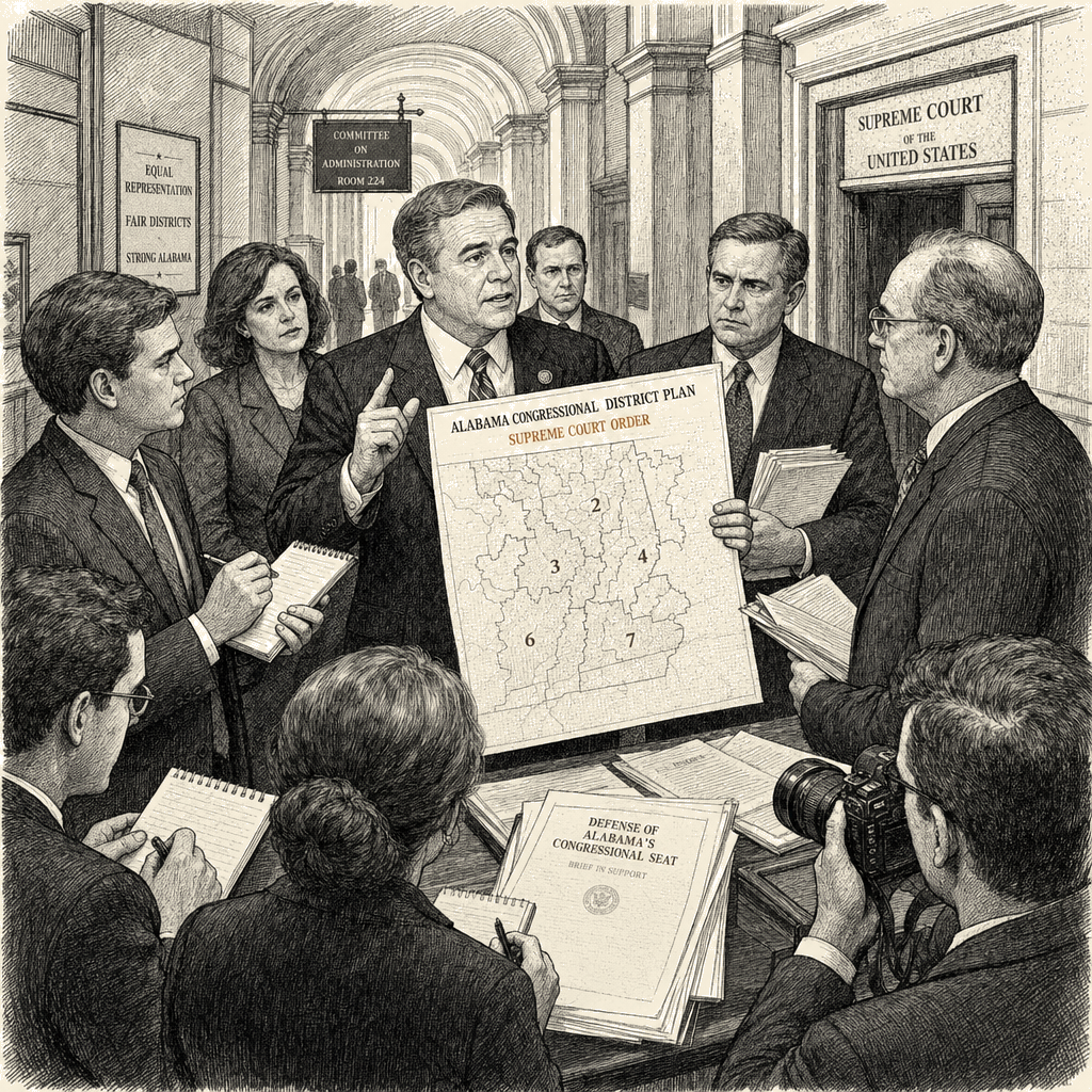 Illustration accompanying article: Figures defends Alabama seat after Supreme Court redraws district