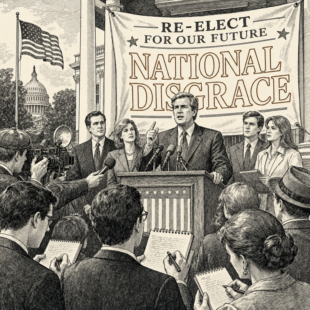 Illustration accompanying article: Ossoff brands Trump 'national disgrace' in reelection bid