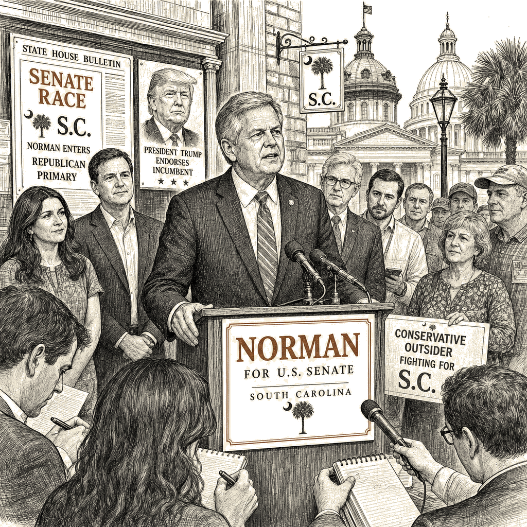 Illustration accompanying article: Rep. Ralph Norman enters South Carolina Senate race despite Trump endorsement