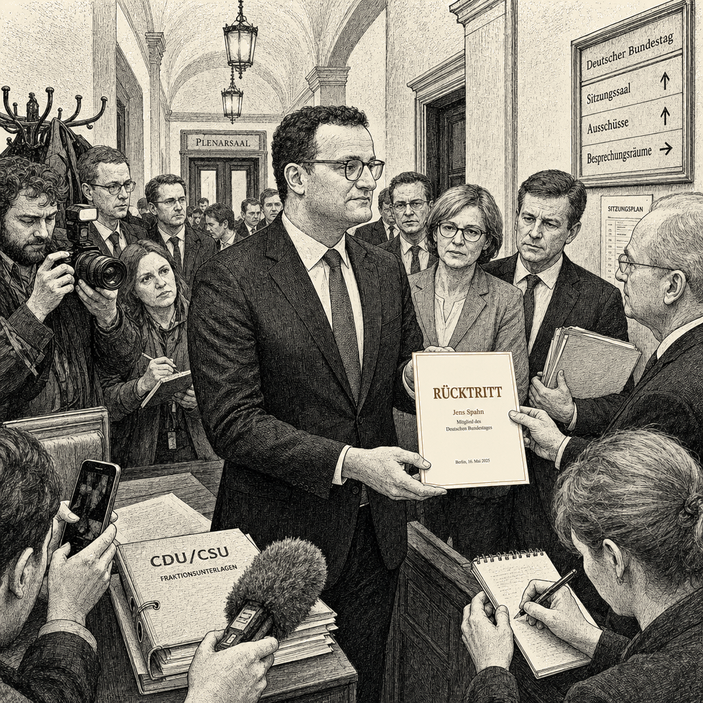 Illustration accompanying article: Jens Spahn resigns as CDU parliamentary leader over surrogacy
