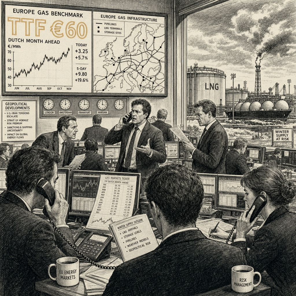 Illustration accompanying article: European gas prices hit four-month high as Iran war threatens winter supply