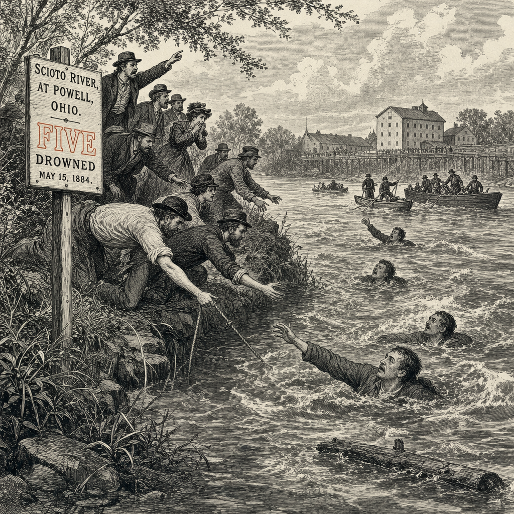 Illustration accompanying article: Five die in Ohio river after jumping in to save struggling swimmer