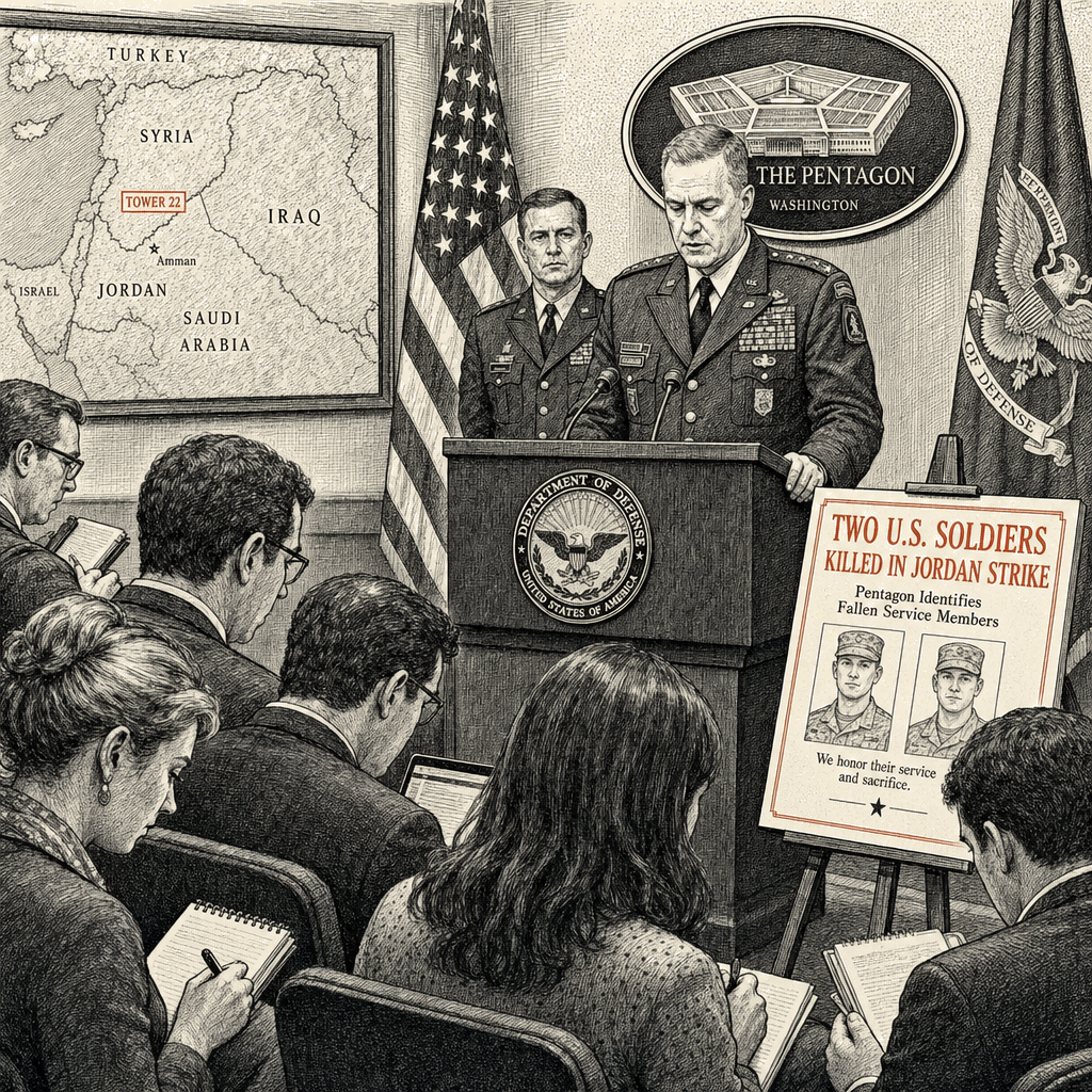 Illustration accompanying article: Pentagon identifies two U.S. soldiers killed in Jordan strike