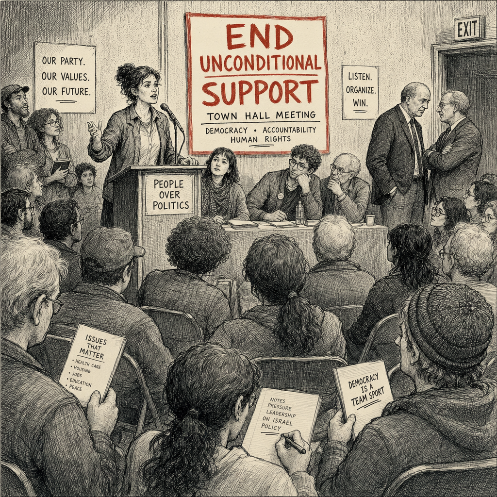 Illustration accompanying article: Solomon urges Democrats to reject leaders' Israel stance