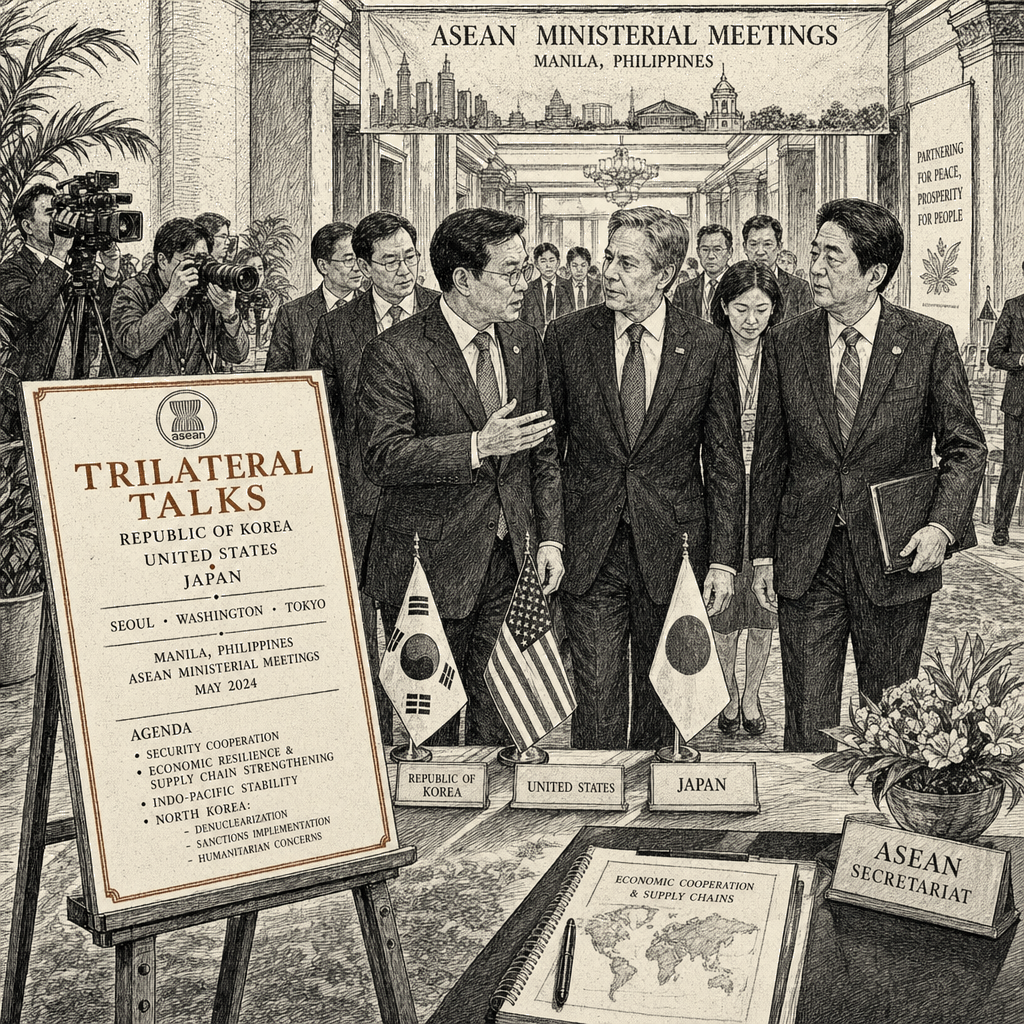 Illustration accompanying article: South Korea, US, Japan top diplomats to meet in Manila this week