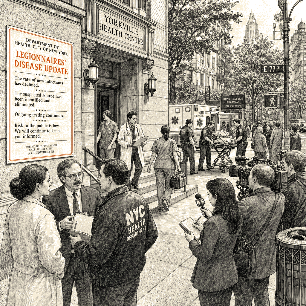 Illustration accompanying article: Third person dies in Manhattan Legionnaires' outbreak