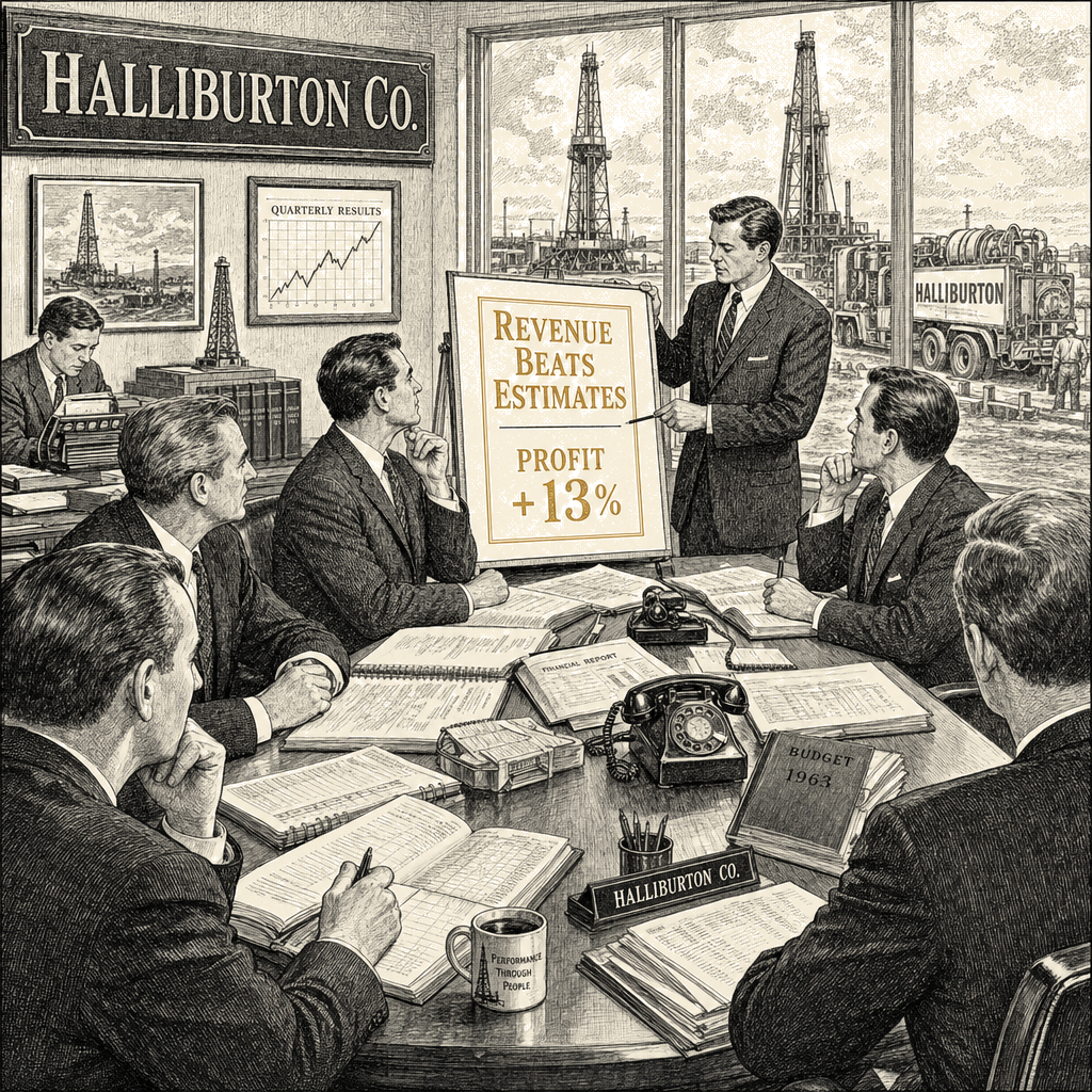 Illustration accompanying article: Halliburton beats revenue estimates, profit rises 13%