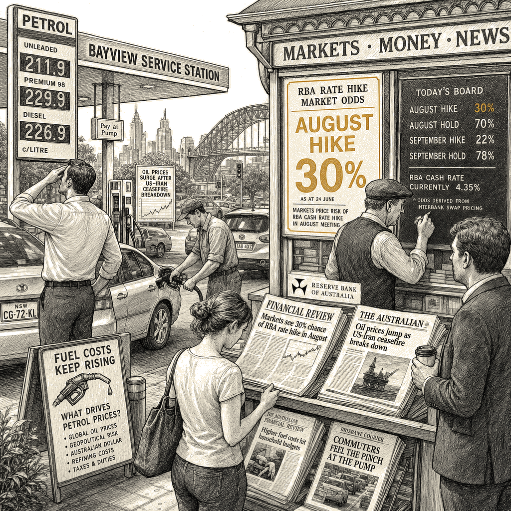 Illustration accompanying article: Markets assign nearly 30% chance of RBA rate hike in August, ANZ says