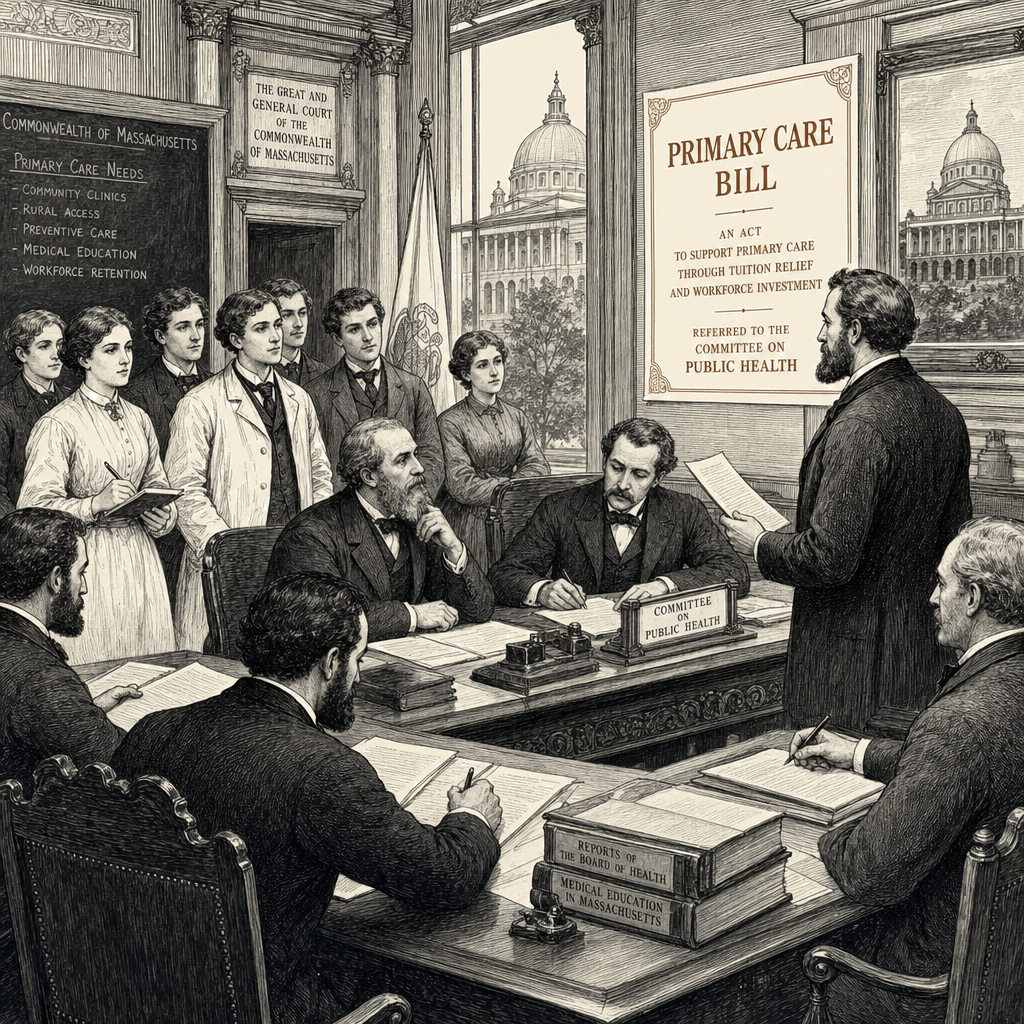 Illustration accompanying article: Massachusetts Senate advances bill to ease primary care doctor shortage