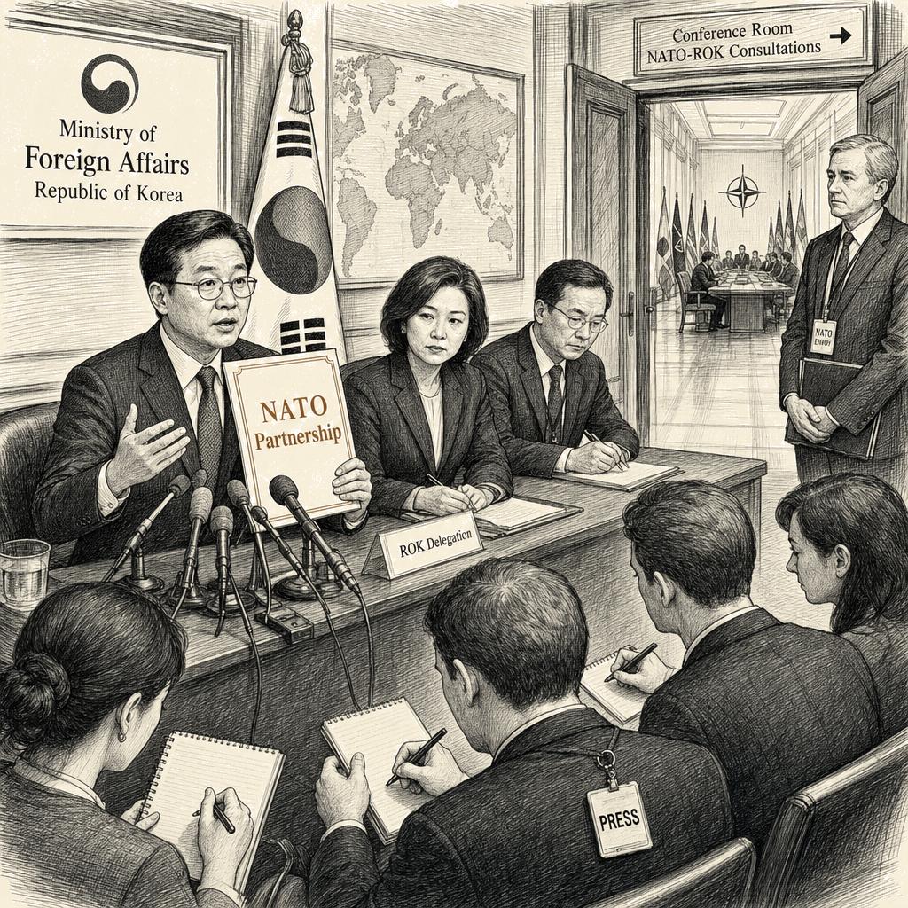 Illustration accompanying article: South Korea defends NATO partnership as Russia raises security concerns