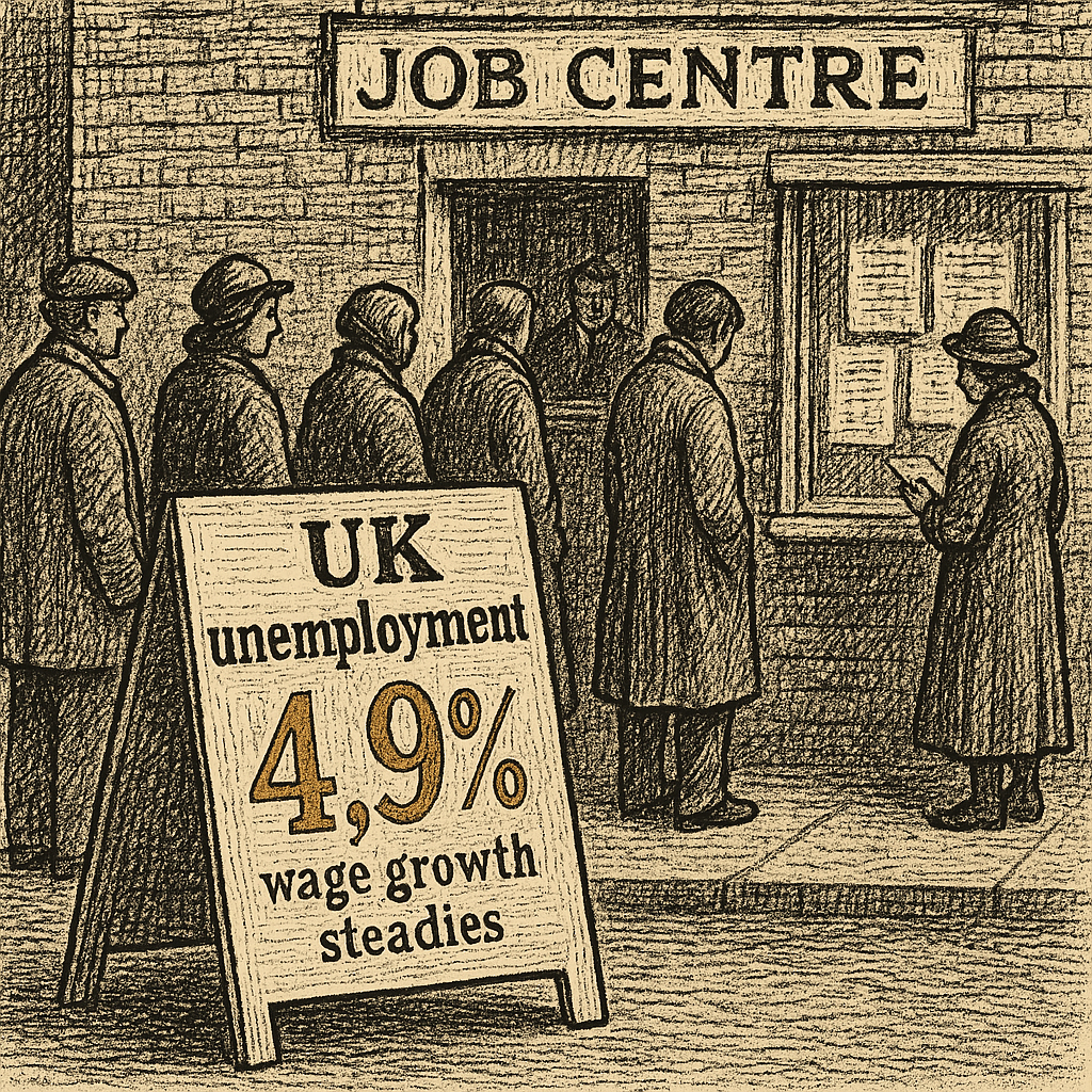 Illustration accompanying article: UK unemployment holds at 4.9% as wage growth steadies