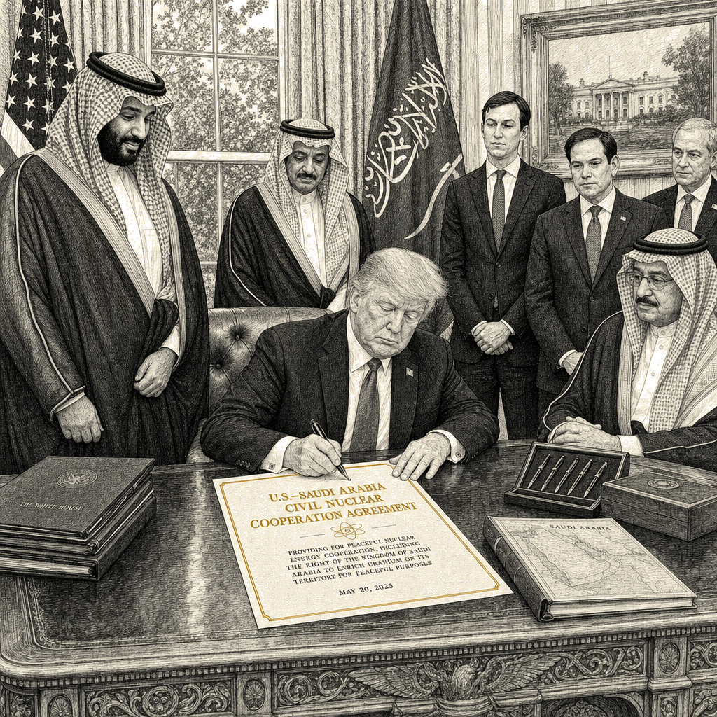 Illustration accompanying article: Trump approves nuclear deal that could allow Saudi uranium enrichment