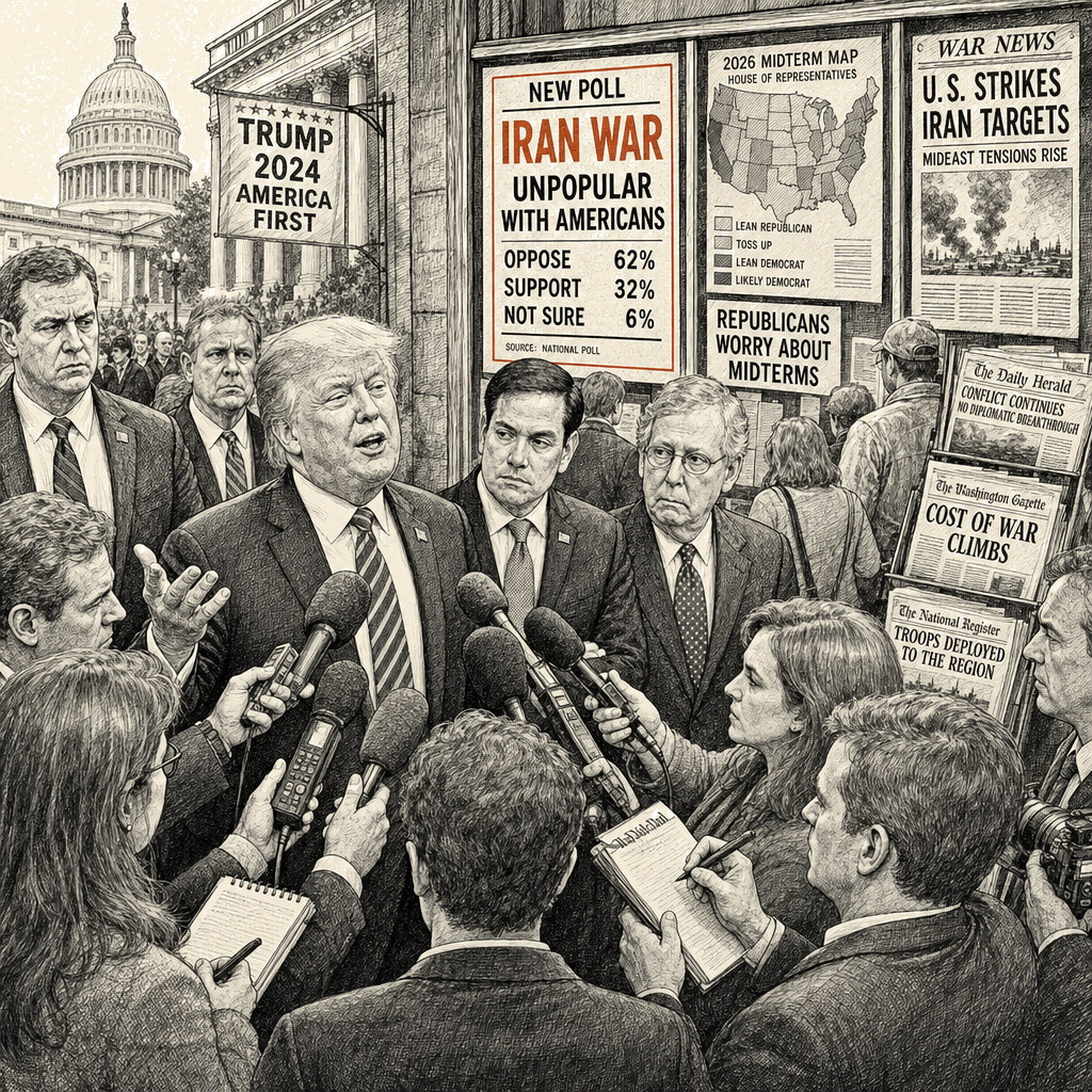 Illustration accompanying article: Trump says Iran war's political cost 'won't have any impact on me'
