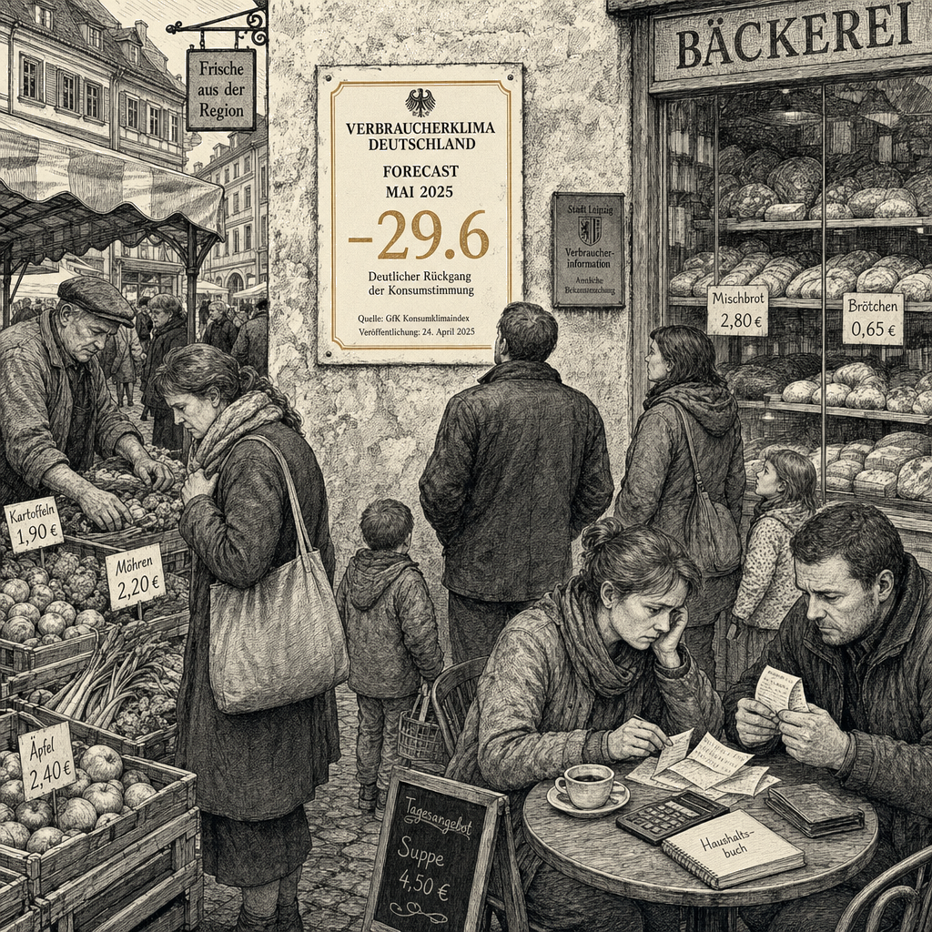 Illustration accompanying article: German consumer sentiment falls to minus 29.6 in August forecast