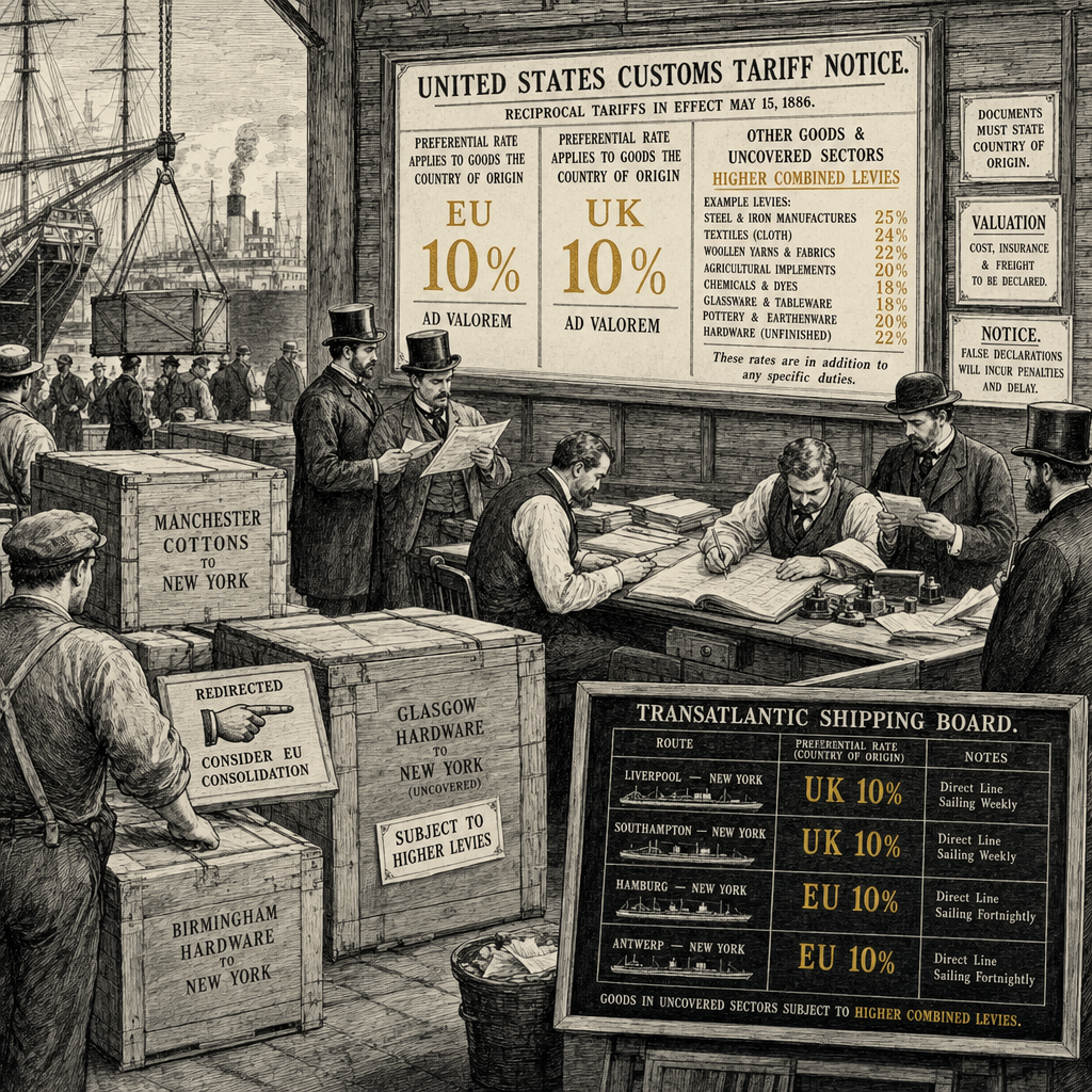 Illustration accompanying article: UK exporters face higher US tariffs than EU rivals after trade deal