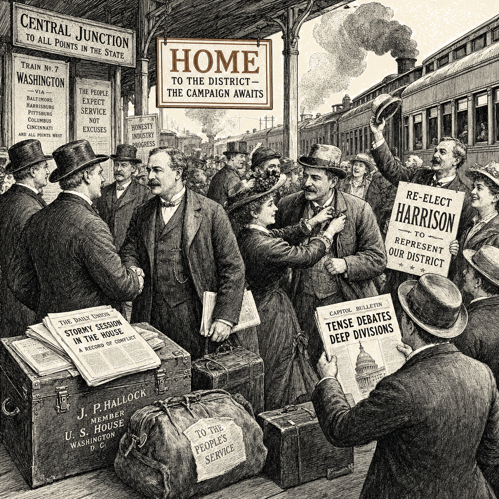 Illustration accompanying article: Lawmakers return home to campaign after rockiest House session in years