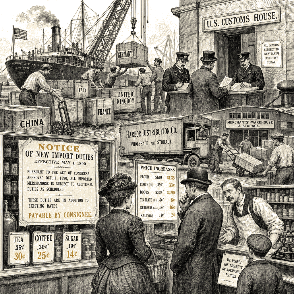 Illustration accompanying article: Trump's new tariffs on 60 nations take effect as consumer costs rise