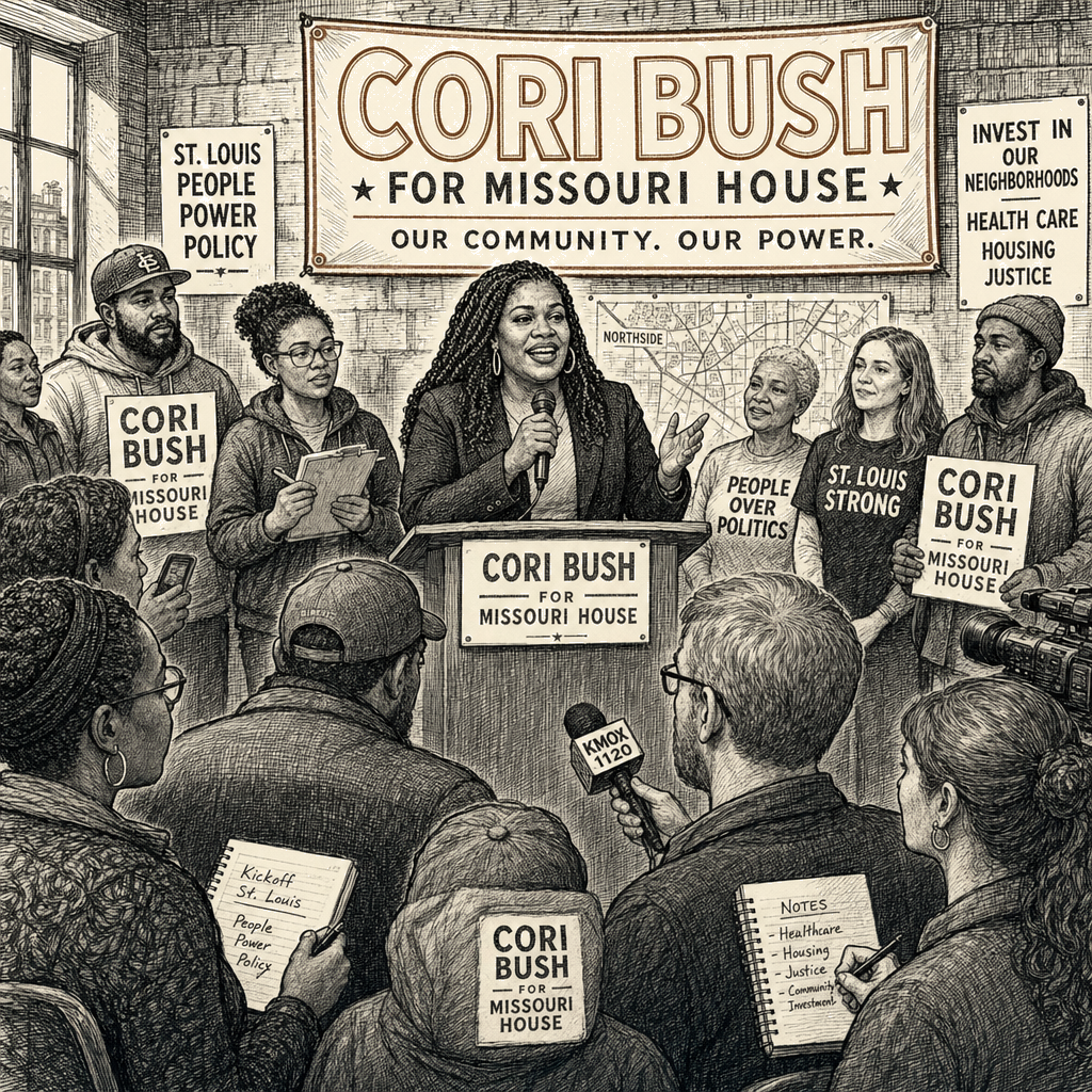 Illustration accompanying article: Cori Bush opens campaign to regain Missouri House seat