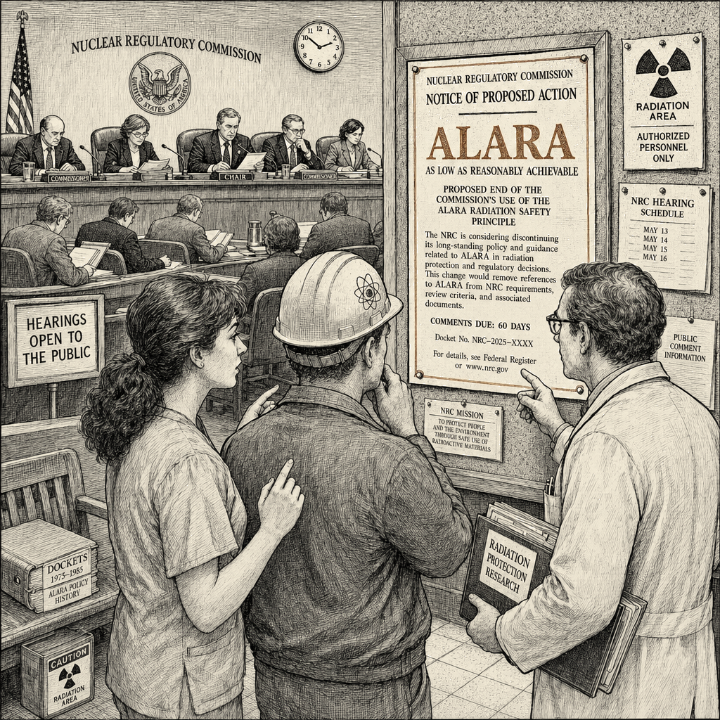 Illustration accompanying article: NRC proposes ending 50-year-old radiation safety principle