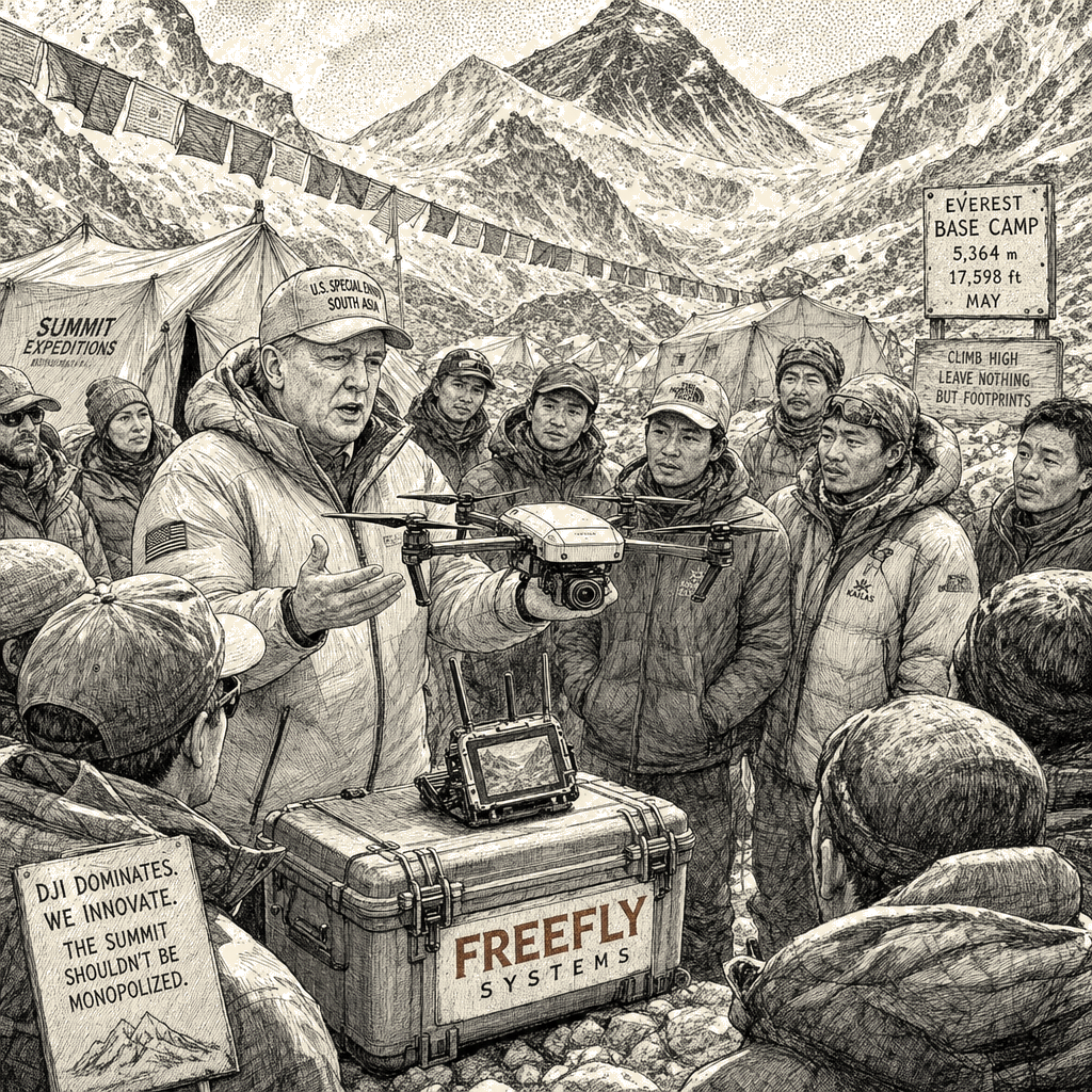 Illustration accompanying article: US promotes Freefly drone to challenge China's DJI on Mount Everest