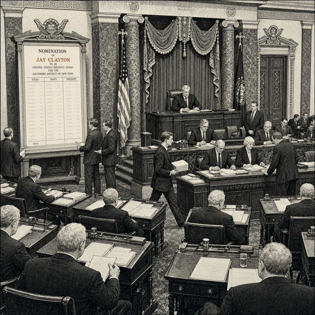 Illustration accompanying article: Senate to begin voting on Trump intelligence nominee Jay Clayton