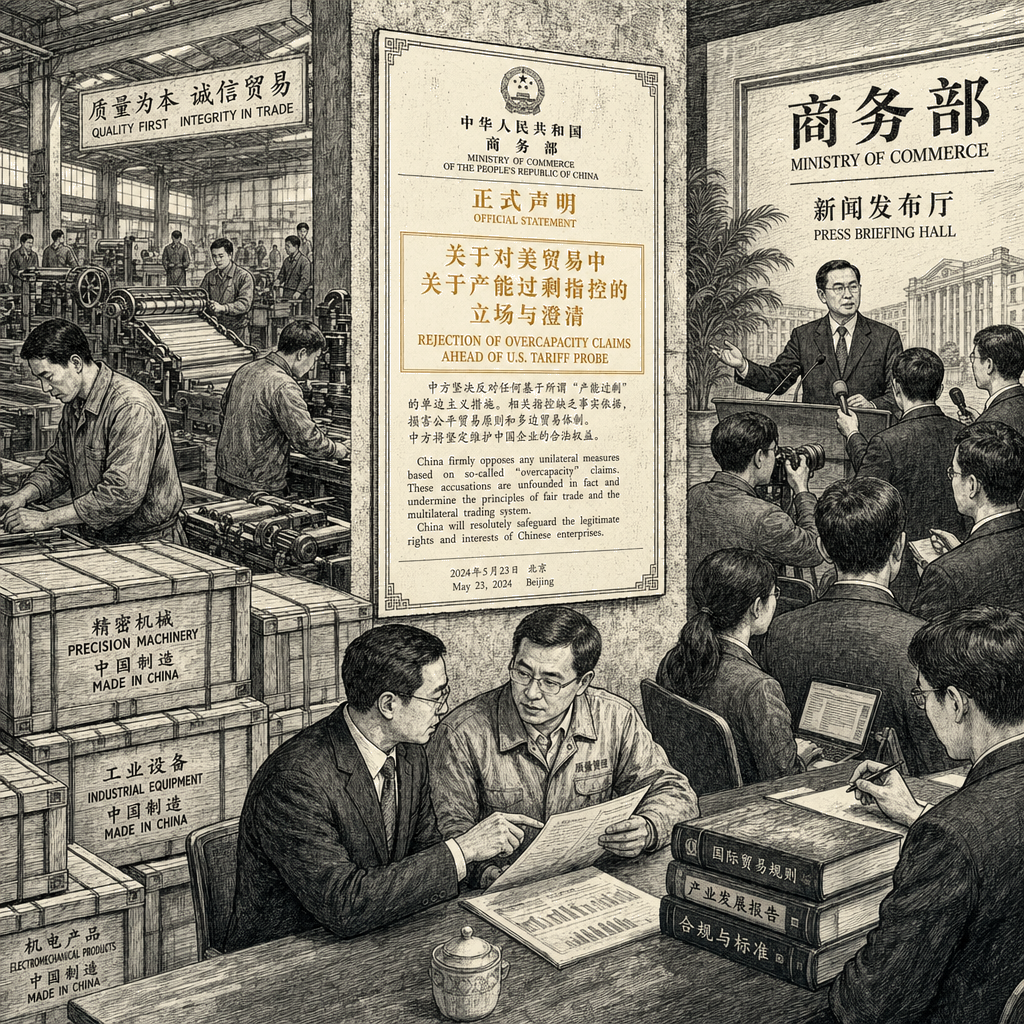 Illustration accompanying article: China rejects overcapacity claims ahead of US tariff probe
