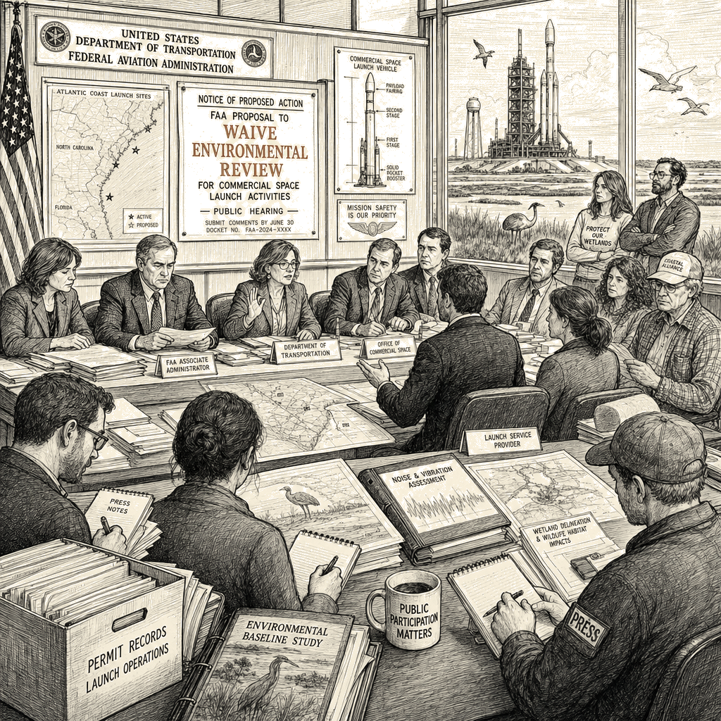 Illustration accompanying article: FAA proposes waiving environmental requirements for commercial space launches