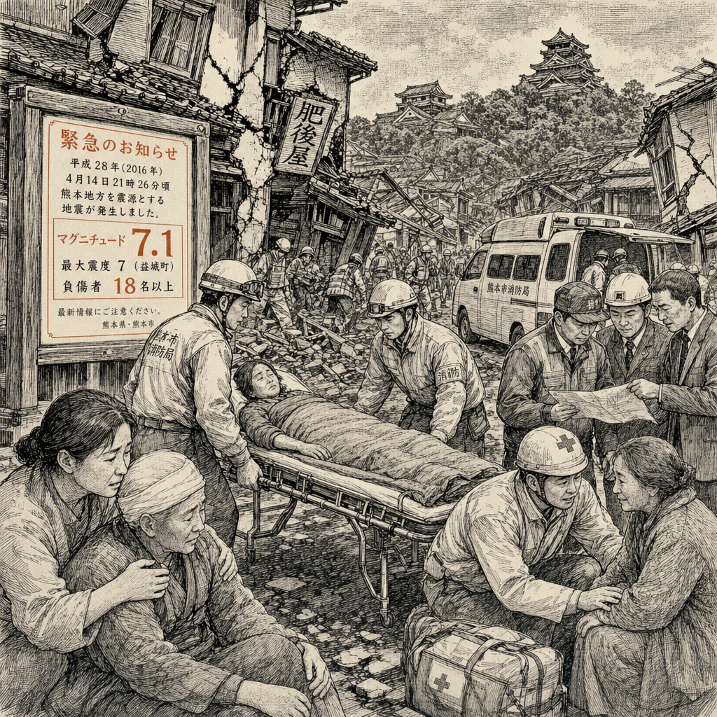 Illustration accompanying article: Magnitude 7.1 earthquake kills at least 18 in southwestern Japan