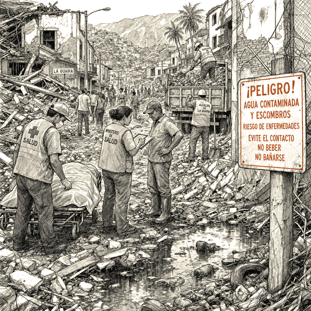Illustration accompanying article: Venezuela earthquake rubble raises risk of secondary health crisis