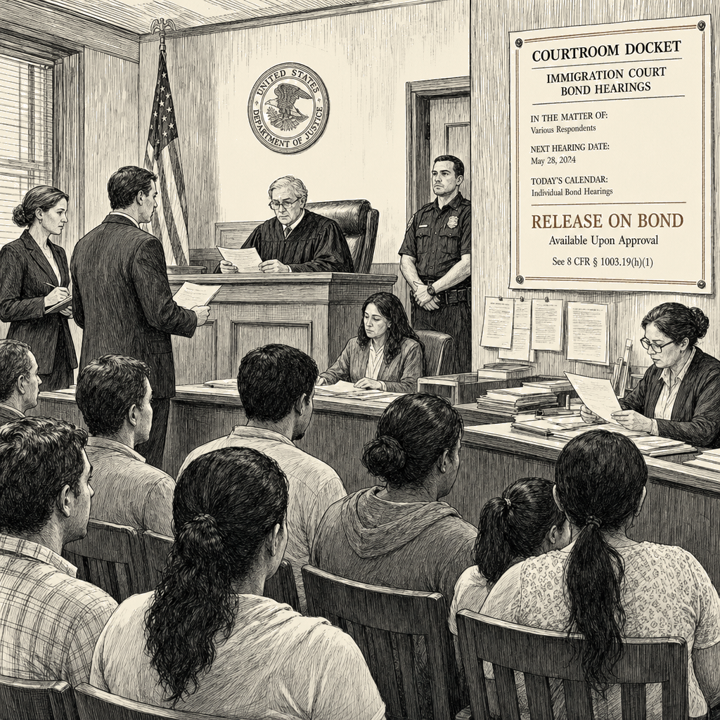 Illustration accompanying article: Ninth Circuit rules immigrants can’t be denied bond hearings