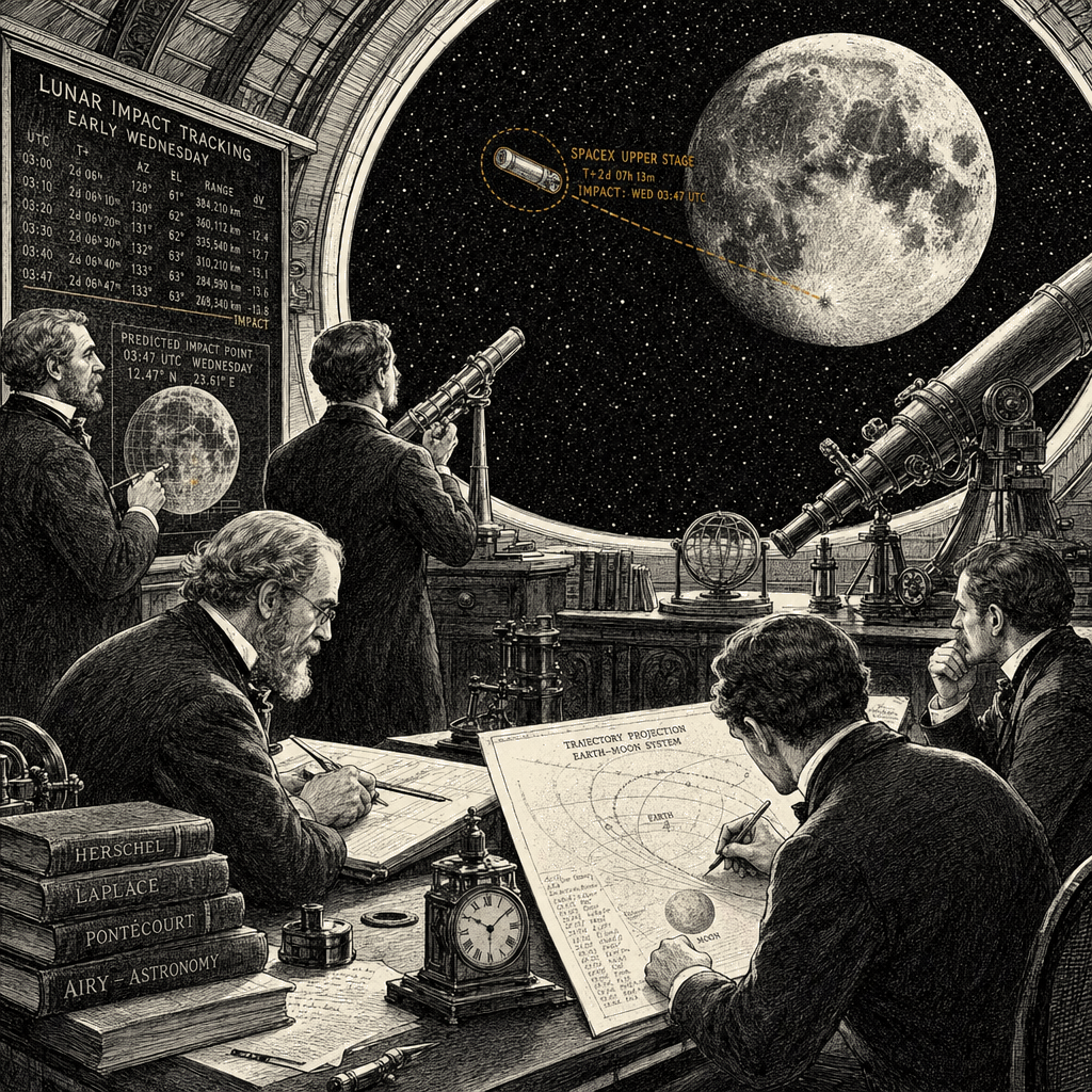Illustration accompanying article: SpaceX rocket stage on course to strike moon Wednesday