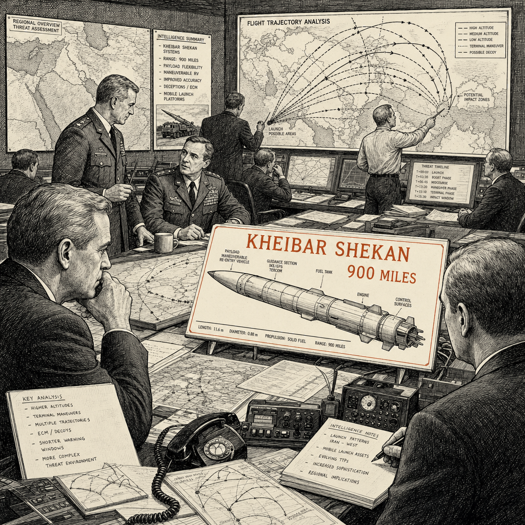 Illustration accompanying article: U.S. officials say Iran's Kheibar Shekan attacks grow more complex