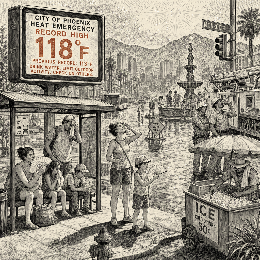 Illustration accompanying article: Heat dome brings record-breaking temperatures to western US
