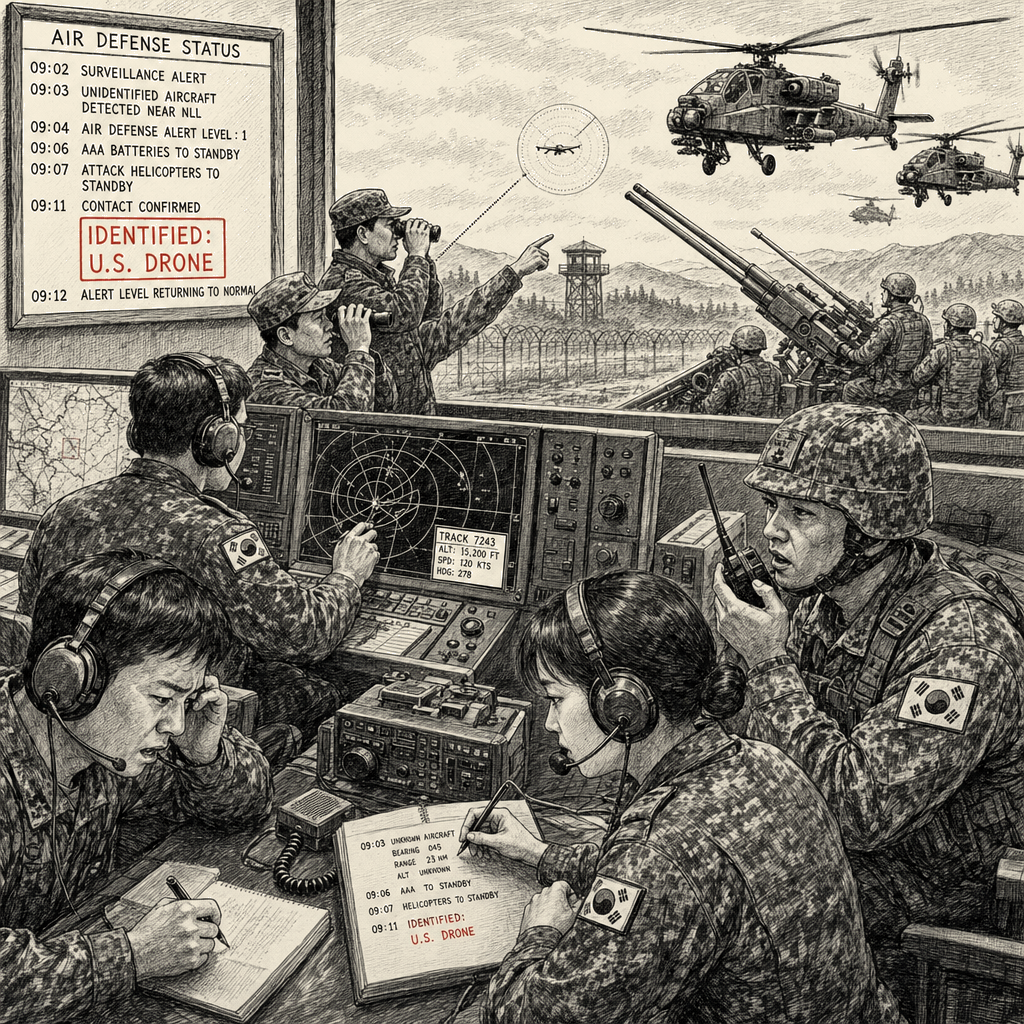 Illustration accompanying article: Communication gap triggers South Korean air defense alert for U.S. drone