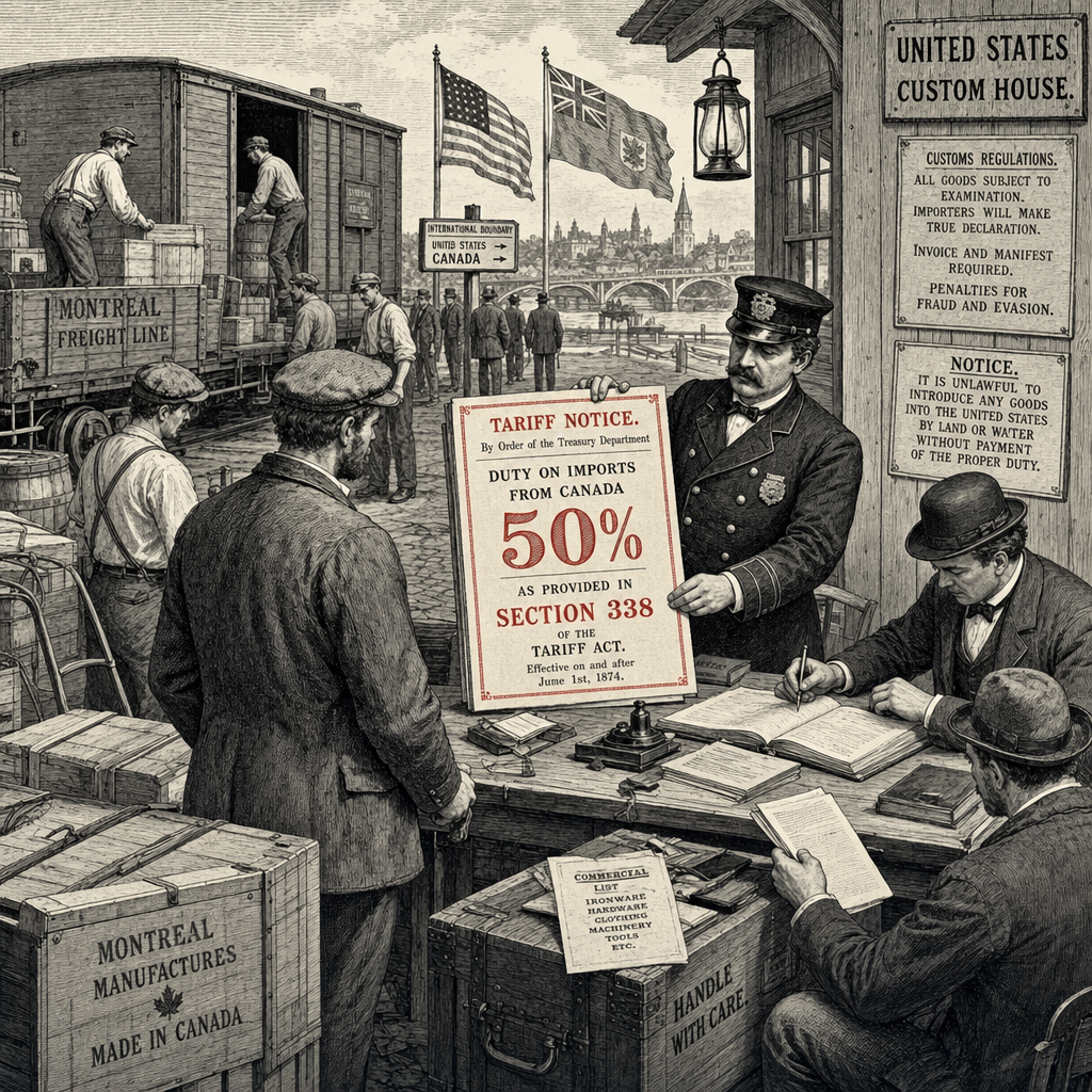 Illustration accompanying article: Trump imposes 50% tariff on Canada under never-before-used 1930 trade provision