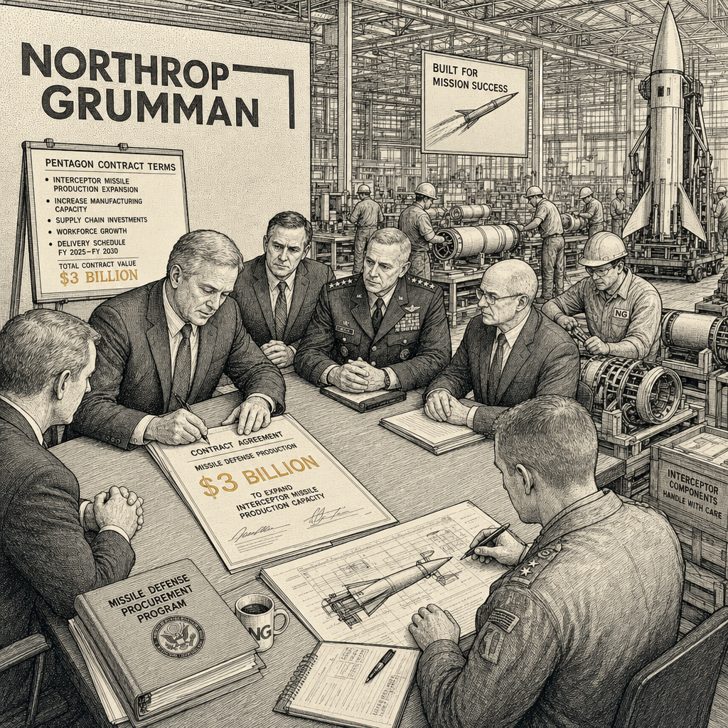 Illustration accompanying article: Northrop Grumman signs $3 billion Pentagon deals to expand missile production