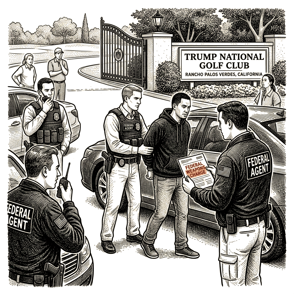 Illustration accompanying article: Taele faces federal weapons charge after arrest at Trump golf club