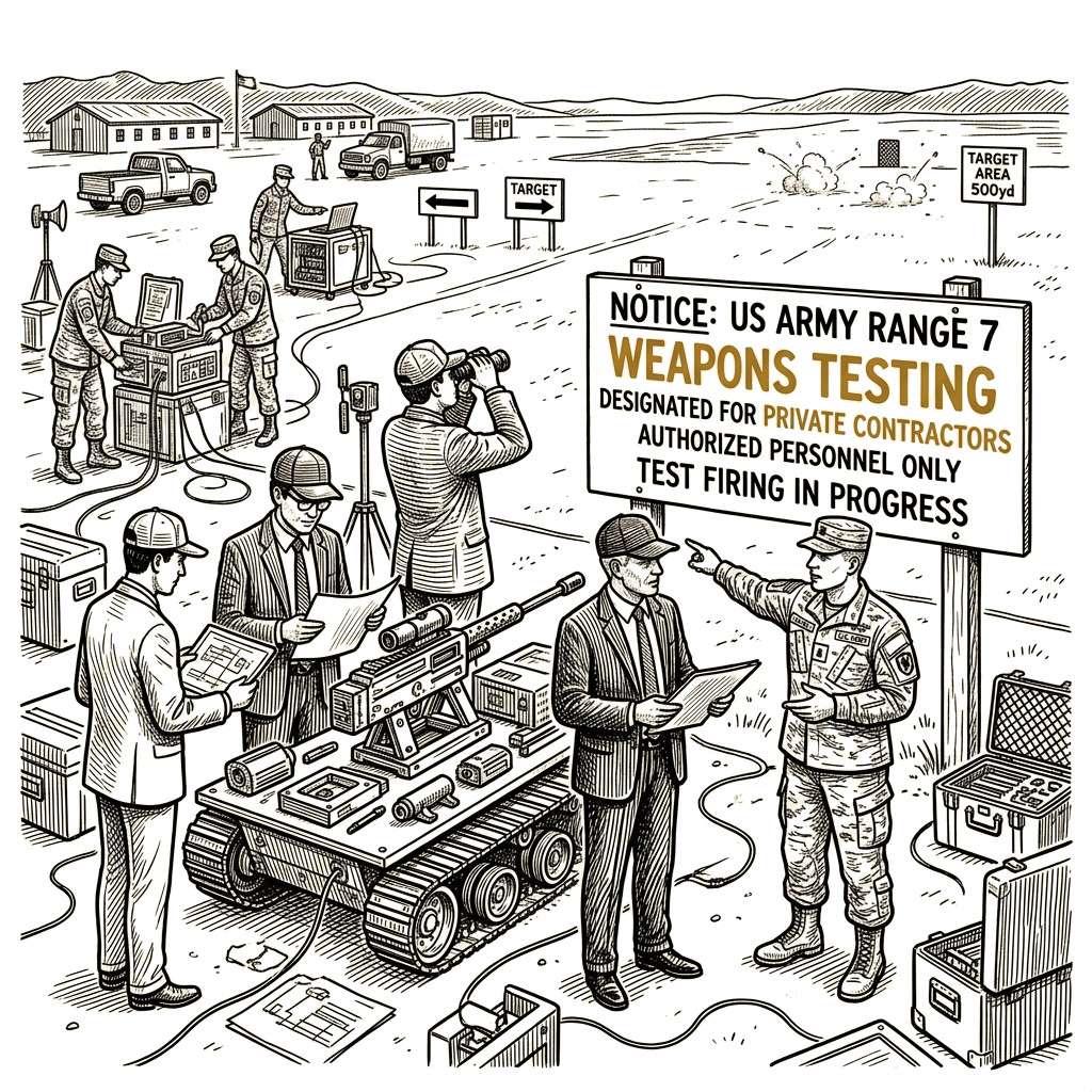 Illustration accompanying article: Army gives private weapons firms access to test ranges
