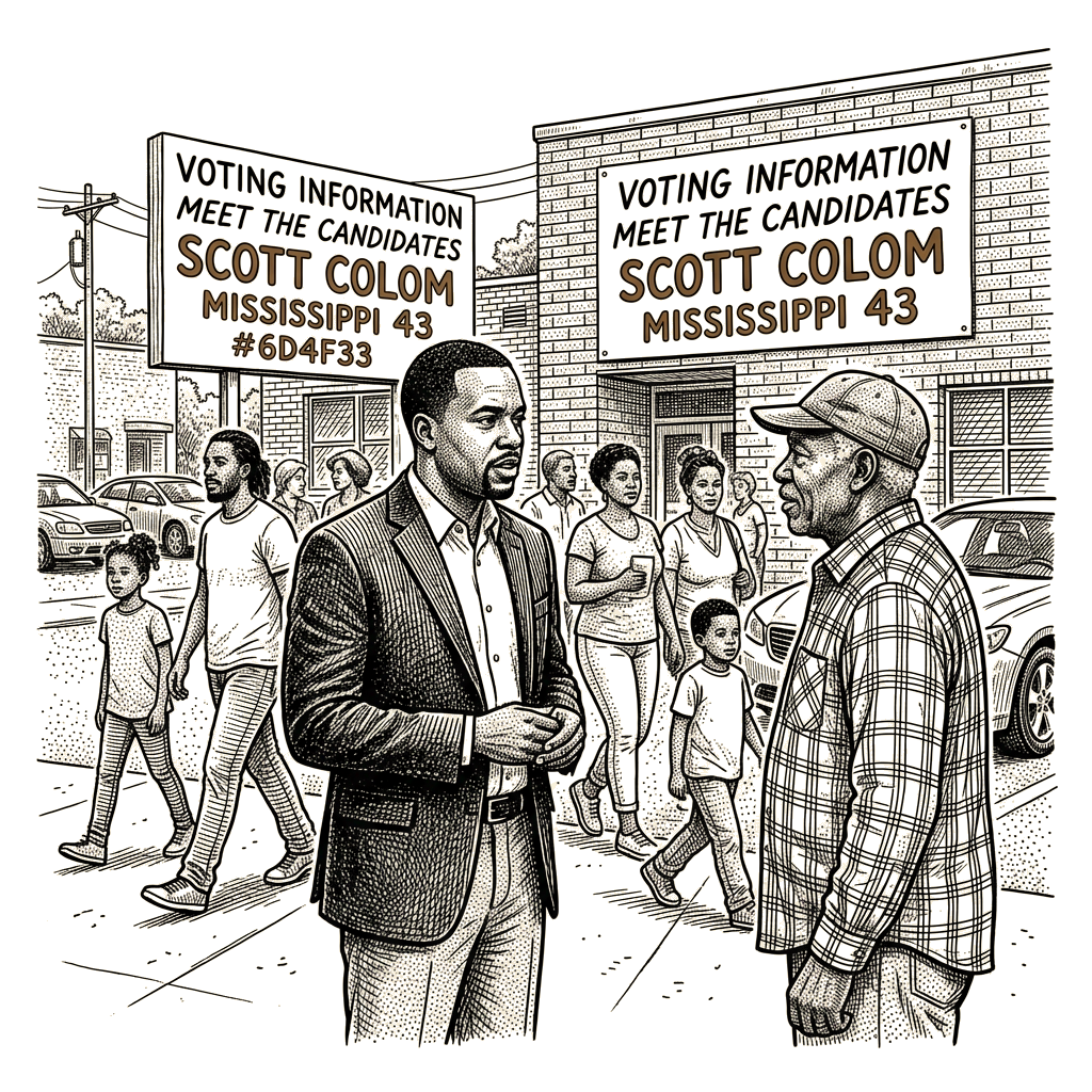 Illustration accompanying article: Black Democrat Scott Colom aims to unseat Hyde-Smith in Mississippi