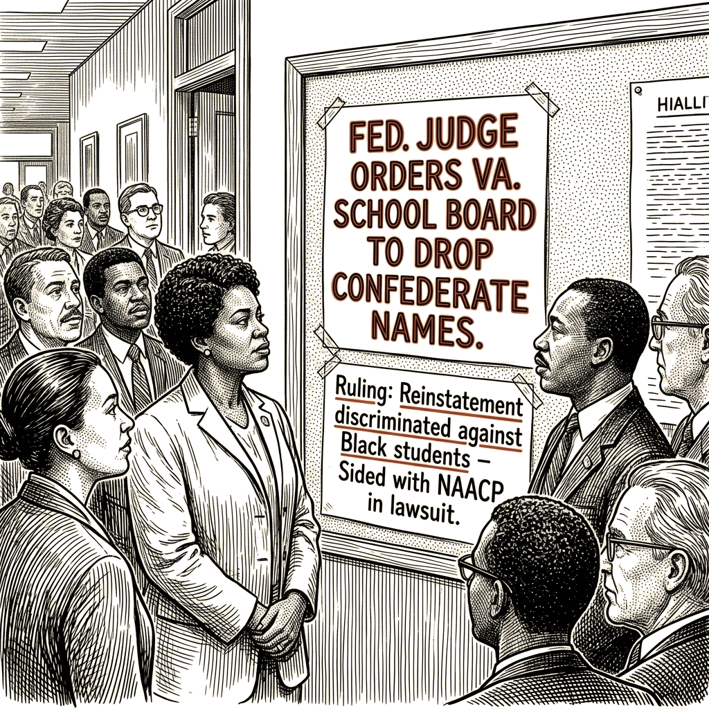 Illustration accompanying article: Federal judge orders Virginia school board to drop Confederate names