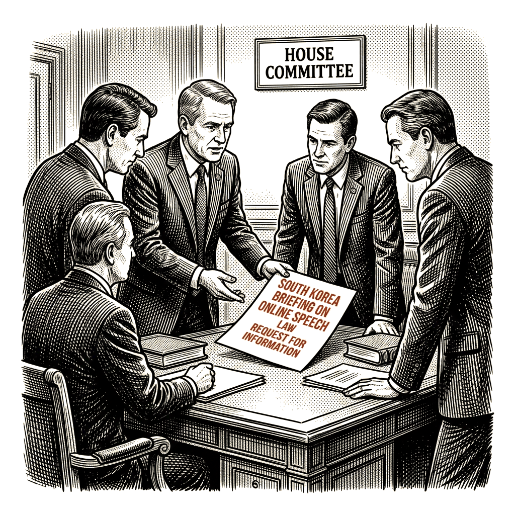 Illustration accompanying article: Four House Republicans seek South Korea briefing on online speech law