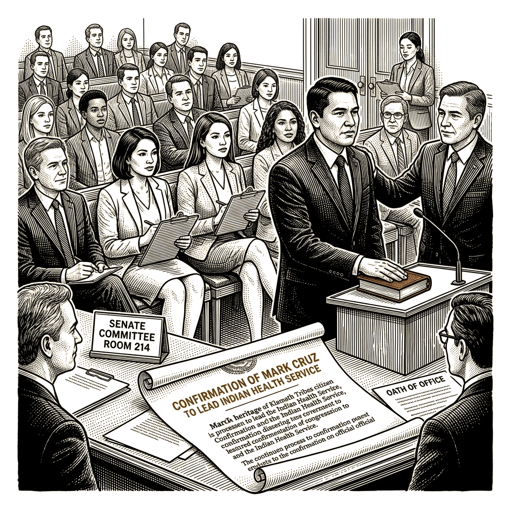 Illustration accompanying article: Mark Cruz, a Klamath Tribes citizen, confirmed to lead Indian Health Service