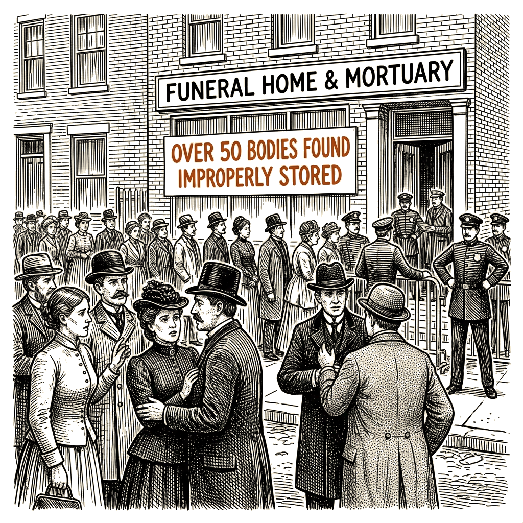 Illustration accompanying article: More than 50 bodies found decomposing at Chicago funeral home