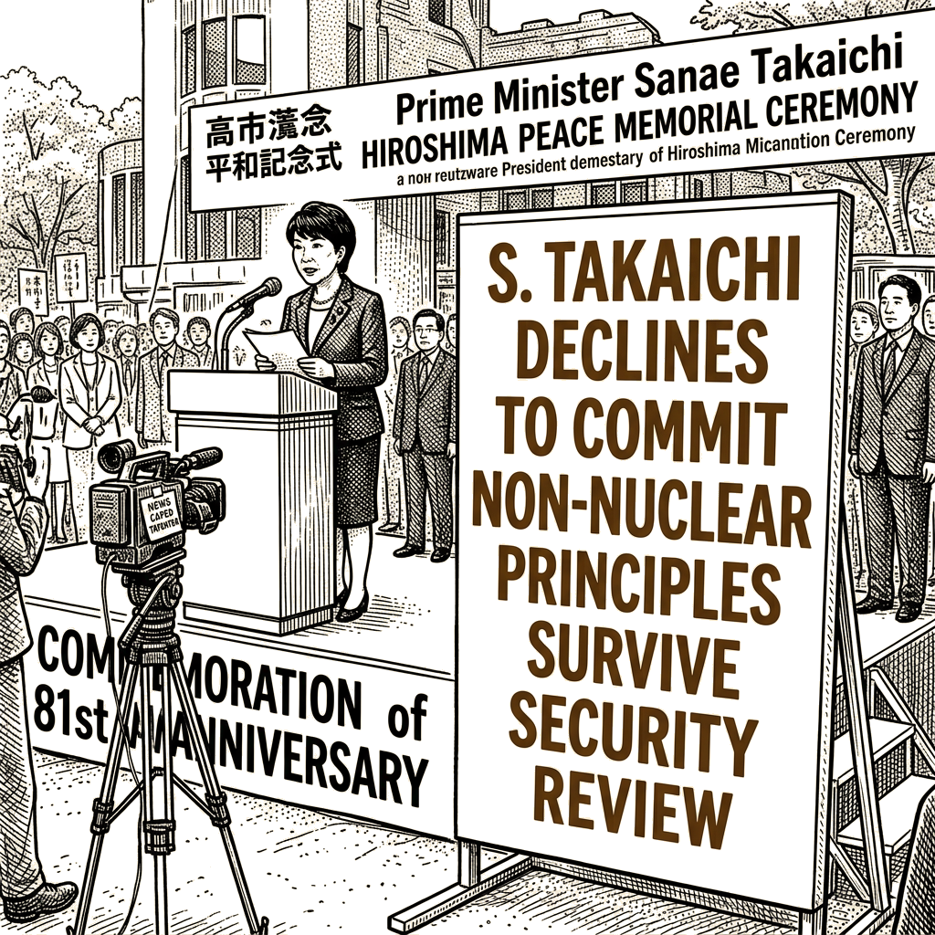 Illustration accompanying article: Takaichi declines to commit non-nuclear principles survive security review