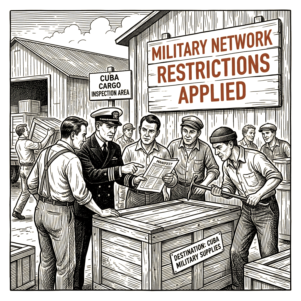 Illustration accompanying article: Washington targets Cuba’s military network with new restrictions