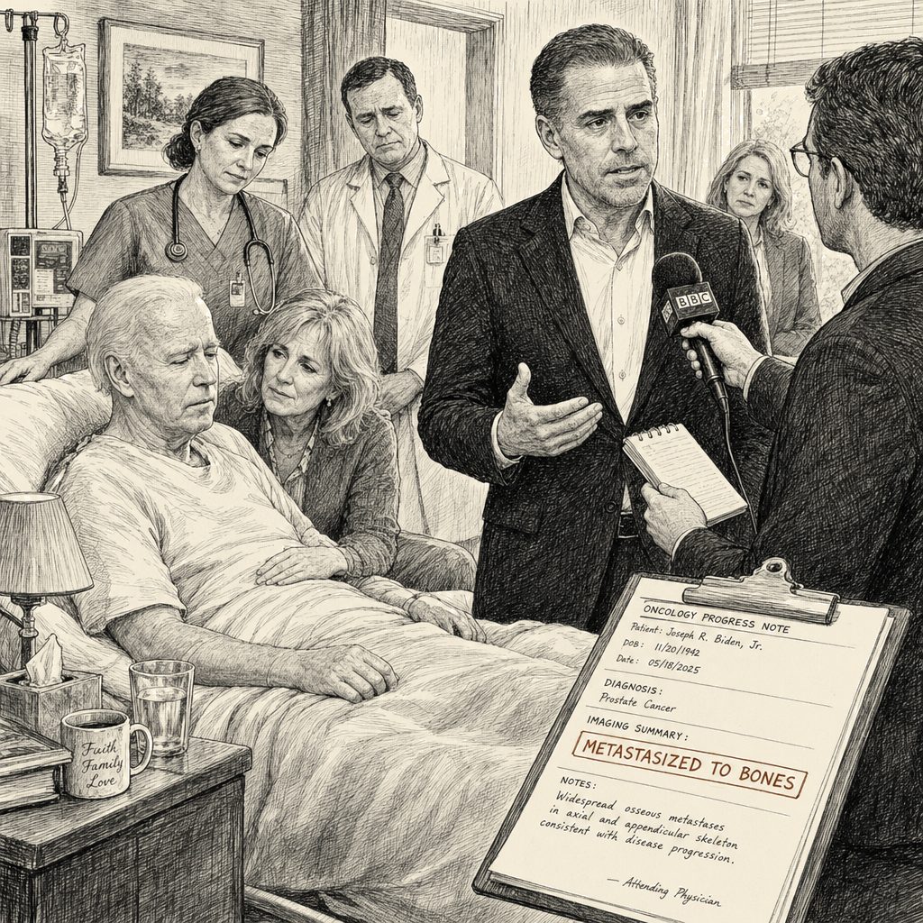 Illustration accompanying article: Hunter Biden says father's cancer metastasized to his bones