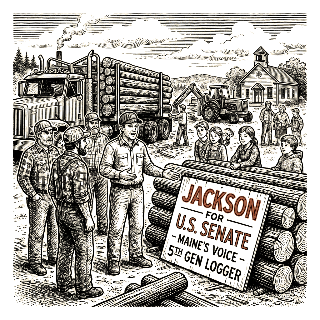 Illustration accompanying article: Troy Jackson’s logging roots shape his bid for Maine Senate seat
